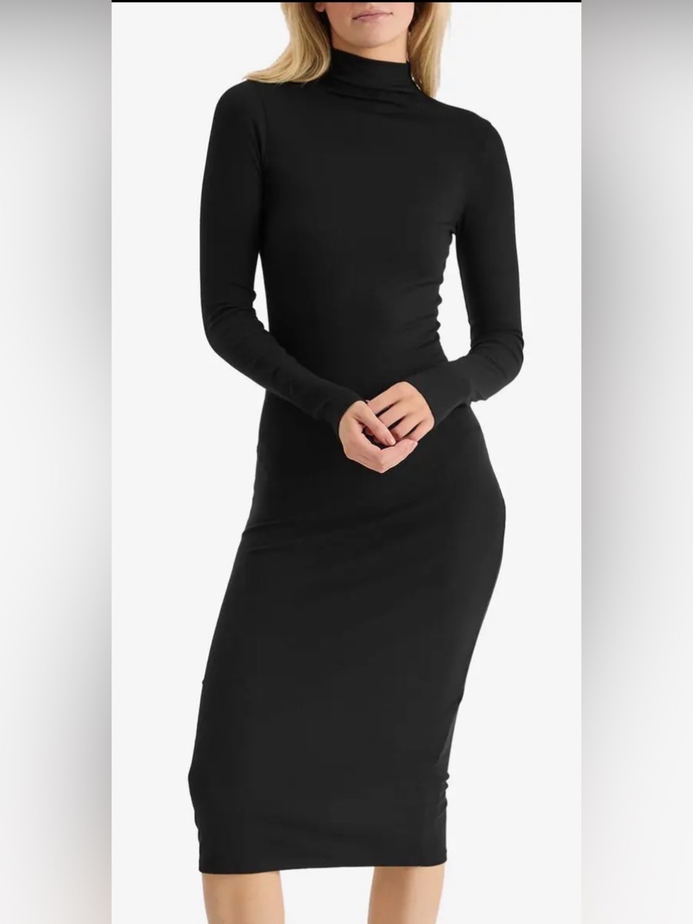 Joah Brown Mock Neck Bodycon Midi Dress Black Size S/M